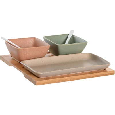 Afbeelding van Set voor voorgerechtjes DKD Home Decor 24 x 23,5 1,5 cm Porselein Multicolour Bamboe 6 Onderdel...