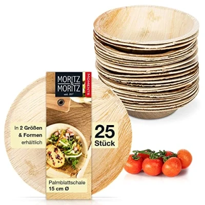 Afbeelding van Moritz &amp; 25 stuks duurzame wegwerpborden van palmblad, diameter 15 x 6 cm, alternatief voor bamboe servies en borden