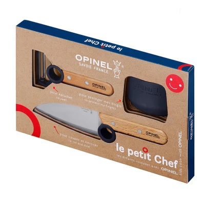 Afbeelding van Opinel Le Petit Chef Kinderkeukensetje Blauw 3 delig Koksmes, Vingerbeschermer en Dunschiller