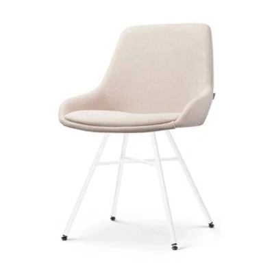 Afbeelding van Nolon Noa Isa Eetkamerstoel Beige Stof Wit Onderstel
