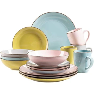 Afbeelding van MÄSER 931726 Metallic Rim Modern tafelservies voor 4 personen met messing rand, 16 delig snijvormen zonder meerkleurig, steengoed