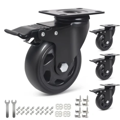 Afbeelding van RRIUTO Robuuste zwenkwielen van 100 mm voor meubels, 600 kg, rubber met rem (16 schroeven inbegrepen)