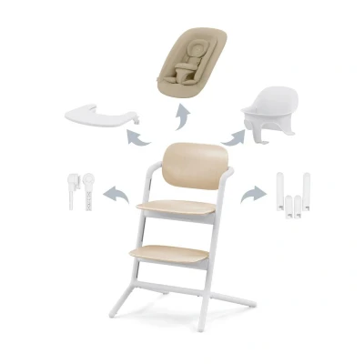 Afbeelding van Cybex Kinderstoel Lemo 4 in 1 Sand White/White Met Newbornset + Babyset Eetblad &amp; Accessoires