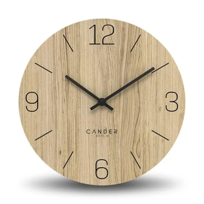 Afbeelding van Cander Berlin MNU 2725 D Moderne stille houten wandklok vintage eiken fineer geen tikkend geluid voor keuken woonkamer analoge 25 cm