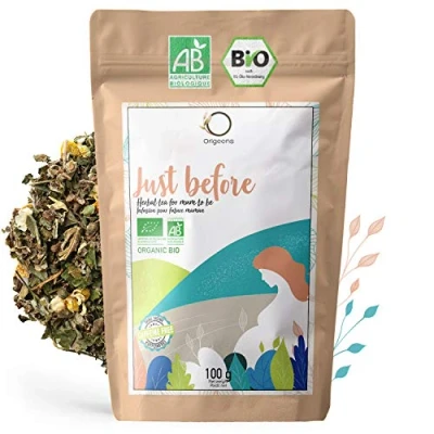 Image de ORIGEENS Tisane GROSSESSE / POST PARTUM Bio 100g Feuille de Framboisier Camomille à l&#039;Orange Infusion relaxante Future Maman Chaud Thé glacé