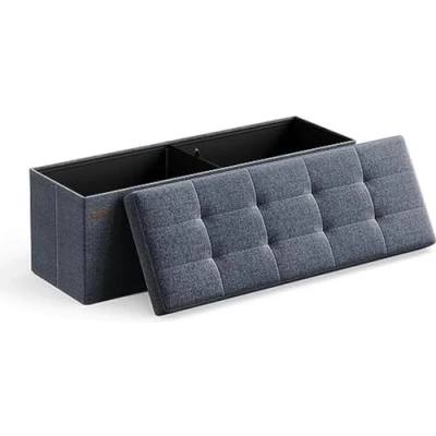 Afbeelding van SONGMICS Opvouwbare opbergbank, 110 cm, opbergdoos, voetenbank, slaapkamerzitzak, licht denim blauw LSF077Q01