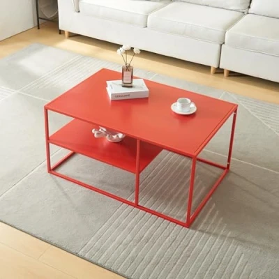 Afbeelding van Salontafel Solund met plank 45x90x60 cm rood [en.casa]