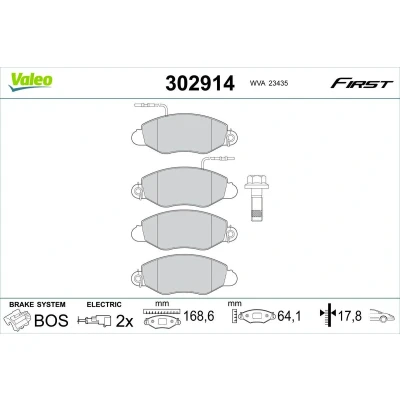 Afbeelding van VALEO 302914 Remblokkenset Vooras Incl. slijtage waarschuwingscontact Met schroeven, anti kreukplaat NISSAN: Cabstar E Platform / Chassis