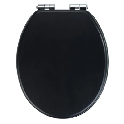 Afbeelding van WENKO wc bril Cuero beige, met softclosemechanisme, van MDF, porievrij, vochtbestendig, bevestiging gegoten roestvrij staal, 35,5 x 42,5 cm, zwart