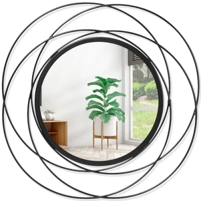 Afbeelding van HLFMVWE Ronde metalen spiegel, wanddecoratie voor slaapkamer, woonkamer, badkamer, entree, klein (zwart)