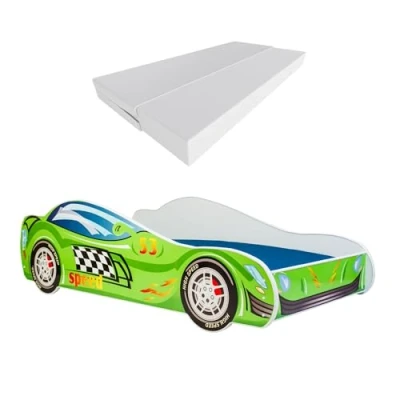 Afbeelding van KOBI kinderbed Speed Car 160 x 70 cm meerkleurig thema Race jongens meisjes met lattenbodem en matras hutbed barrière