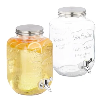 Afbeelding van Relaxdays glazen drankdispenser set van 2 4 liter met tapkraantje deksel retro