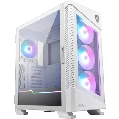 Afbeelding van MPG Velox 100R White Gaming pc behuizing: ARGB, verticale houder voor grafische kaart, zijventilatieopeningen, compatibel met 360 mm radiatoren, type C, plaat van gehard glas, ondersteunt tot 7