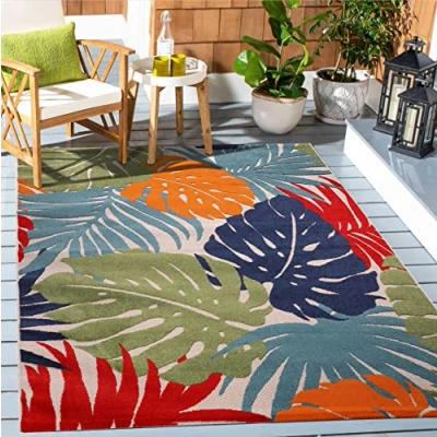 Afbeelding van outdoortapijt weerbestendig, voor binnen en buiten, balkontapijt, waterafstotend, slijtvast tapijt terras, tuin woonkamer, meerkleurig, 120 x 170 cm