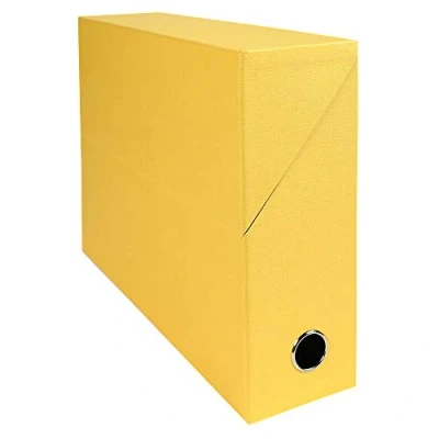 Afbeelding van Exacompta Ref. 89529E, 1 canvas papiertransferdoos, 90 mm rug, met metalen oogje, voor A4 formaat, afmetingen 25,5 x 34 9 cm, gele kleur, gemonteerd geleverd