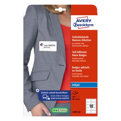 Image de Avery zweckform namens etiketten, 80 x 50 mm, weiá aus folienmaterial, rckstandsfrei ablsbar fr inkjetdrucker inhalt 200 etike