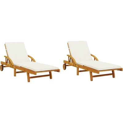Afbeelding van vidaXL Ligbedden 2 st met kussens 200x68x83 cm massief acaciahout