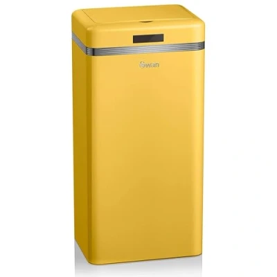 Afbeelding van Swan Retro afvalemmer met automatische openingssensor, metaal, inhoud 45 liter, vintage design, geel