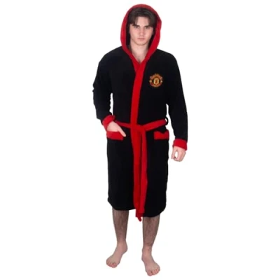 Afbeelding van Manchester United Fleece badjas voor heren, zwart.