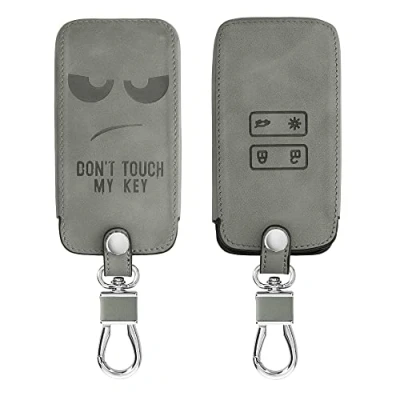 Afbeelding van kwmobile Accessoires voor autosleutels, compatibel met Renault Smart Key 4 toetsen (alleen Keyless Go Go), autosleutelbehuizing van nubuckleer Don&#039;t Touch My grijs