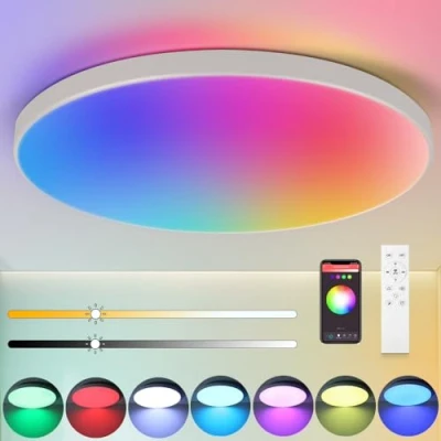 Afbeelding van CANMEIJIA Led plafondlamp, dimbaar, met afstandsbediening, 24 W, led, 3000 K 6500 K, IP44, RGB, compatibel Alexa Google Home, voor slaapkamer, woonkamer, keuken, hal, Ø