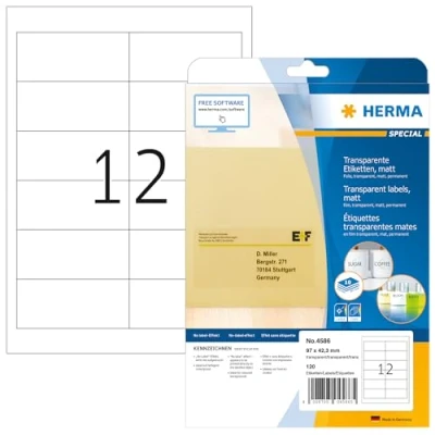 Afbeelding van Etiket HERMA 4586 97x42.3mm weerbestendig transparant mat 120stuks