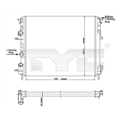 Afbeelding van TYC 728 0010 Radiateur 478 415 23 Koelribben mechanisch gelast RENAULT: CLIO 2, Kangoo I Express, DACIA: Sandero I, Logan Saloon