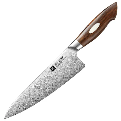 Afbeelding van Koksmes van gehamerd 110 laags Dual core Damascus Staal Professioneel keukenmes met handvat Noord Amerikaans Desert Ironwood B46D Series