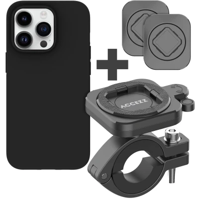 Afbeelding van Accezz EasyLock telefoonhouder fiets inclusief hoesje voor de Apple iPhone 14 Pro Aluminium 360 graden draaibaar Zwart