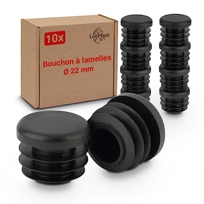 Afbeelding van LouMaxx 10 stuks ronde lamellenstoppen 22 mm zwart voor buis van buisdoppen robuust kunststof perfecte bescherming