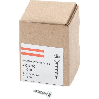 Afbeelding van spaanplaatschroeven verzinkt platverzonken kop TX20 voldraad 4.0X20 (per 200 stuks)
