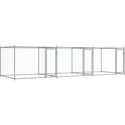 Afbeelding van vidaXL Hondenhok met deuren 6x2x1,5 m gegalvaniseerd staal grijs