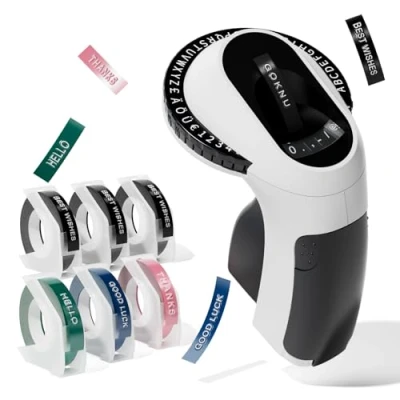 Afbeelding van Goknu E975 Etiketteermachine met 6 labelbanden, draagbare 3D labelprinter, mini reliëfgereedschap labelstrips voor kantoor, doe het zelf en organisatie, zwart