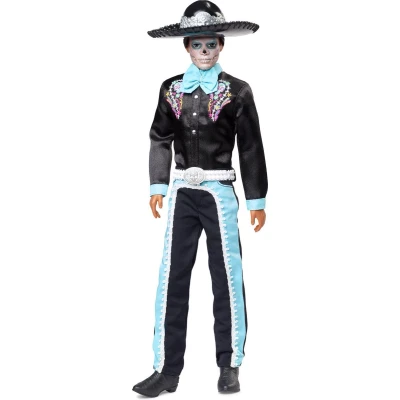 Afbeelding van Barbie Signature HRM73 Día De Muertos Ken verzamelpop in zwart kostuum met hemelsblauwe accenten, accessoires hoed en riem