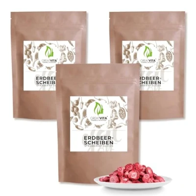 Afbeelding van GreatVita Gedroogde aardbeien, 750 g, gevriesdroogde aardbeienschijven, premium kwaliteit, zonder toegevoegde suiker, 100% hele vrucht