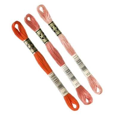 Afbeelding van DMC Set van 3 strengen assortiment ORANGE kraag. 946 351 352, Gemalen borduurgaren 117MC, 100% katoen Past op alle technieken en ondergronden, ideaal kruissteek
