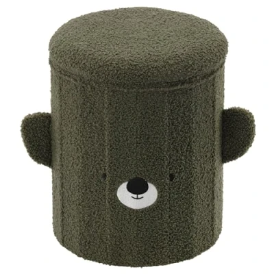 Afbeelding van Opvouwbare poef met opbergruimte, pluche, voor kinderen, groene teddybeer 28x28x34 cm