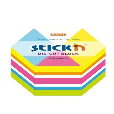 Afbeelding van Stick&#039;n Kubus memoblok hexagon, 6 hoekig 61x70mm, verschillende kleuren, 250 sticky notes