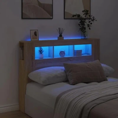 Image de vidaXL Tête de lit à LED chêne sonoma 140x18,5x103,5cm bois ingénierie837346