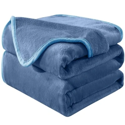 Afbeelding van HOZY Fleece deken, 220 x 240 cm, lichtblauw, zacht en warm, 350 g/m², voor tweepersoonsbed, flanel, omkeerbaar, dubbelzijdig