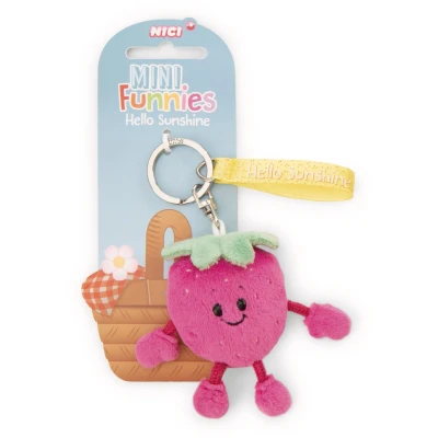 Afbeelding van NICI 61807 sleutelhanger, aardbeimotief, met opschrift &quot;Hello Sunshine&quot;, 7 cm, geel, trouwe metgezel voor rugzak of tas, groot en klein