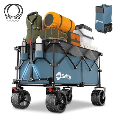 Afbeelding van Sekey XXL Plus Opvouwbare transportwagen met remmen 200 liter draagkracht 150 kg extra brede banden 17 x 10 cm gepatenteerde vierwegopvouwbare terreinwagen 4011 groen