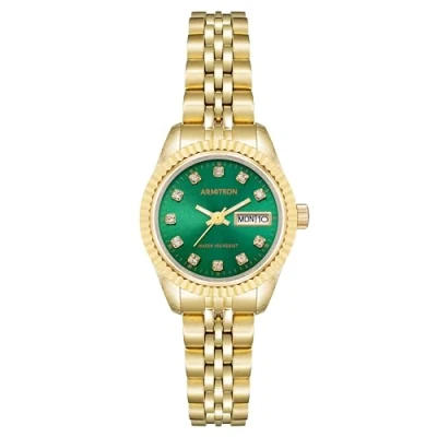 Afbeelding van Armitron 75/2475 Dameshorloge met datum en echte kristallen accenten, Goud/Groen, Jurk