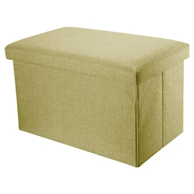 Afbeelding van Intirilife Opvouwbare bank 78x38x38 cm in SPRING GREEN Zitkubus met opbergruimte en deksel van stof linnenlook voetensteun opbergkist kruk zitting