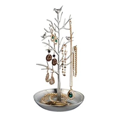 Afbeelding van Relaxdays sieradenboom juwelenhouder oorringen armbanden metaal modern zilver