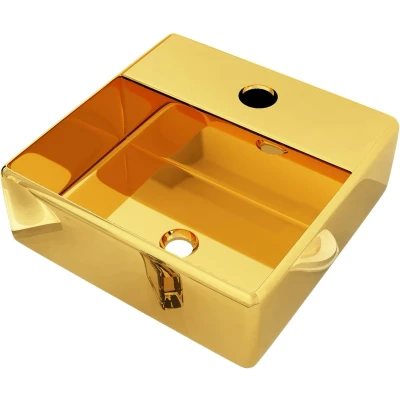 Afbeelding van Wastafel met kraangat 38x30x11,5 cm keramiek goudkleurig