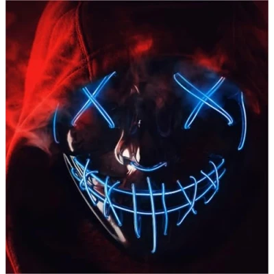 Afbeelding van FASCHINFEVER Led masker Purge controleerbaar kostuummasker voor Halloween, carnaval en als kostuum dames heren (kleurkeuze) (blauw)