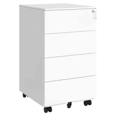 Afbeelding van SONGMICS Mobiele bureaubox, afsluitbaar, met 4 laden, opslag voor documenten en schrijfwaren, voorgemonteerd, werk, thuiskantoor, 45,1 x 39 69,3 cm, wolkenwit OFC64W14