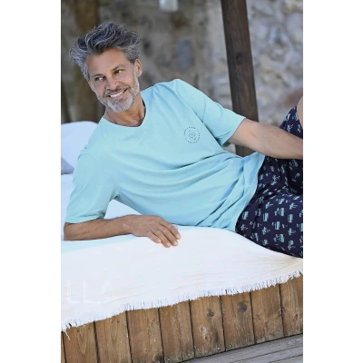 Afbeelding van Lichtblauwe heren shortama palmbomen Blauw Maat 56