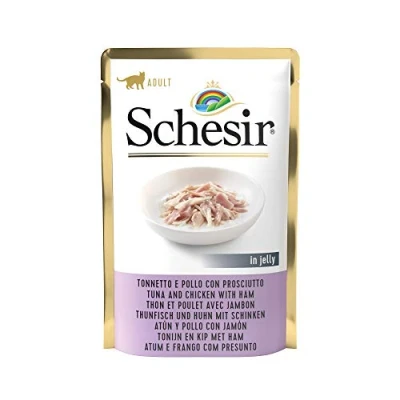Afbeelding van 20x Schesir Kattenvoer Tonijn Kip Ham in Gelei 85 gr
